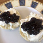 Scones with homemade whipped cream and homemade current jam.